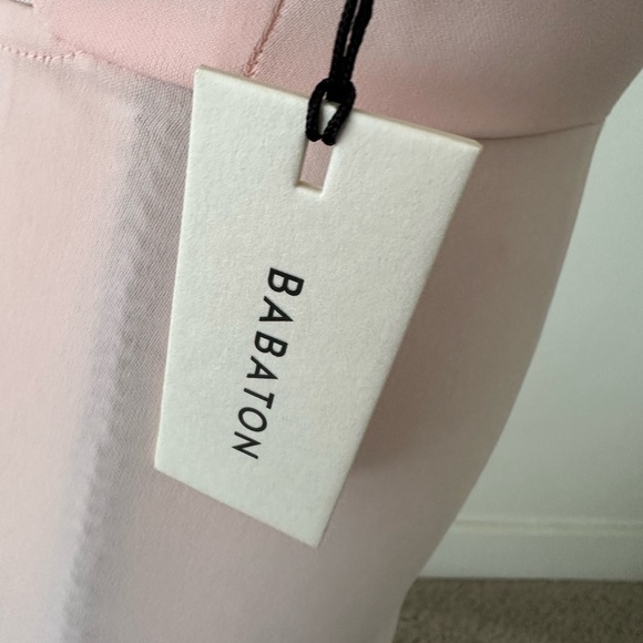 Aritzia Babaton NWT Hamptons Pink Midi Dress front Slits Cap Sleeves Keyhole 00 - Picture 7 of 10
